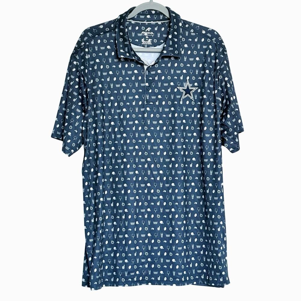 Dallas Cowboys Antigua Performance Polo Men’s XL Navy Allover Football Print NFL